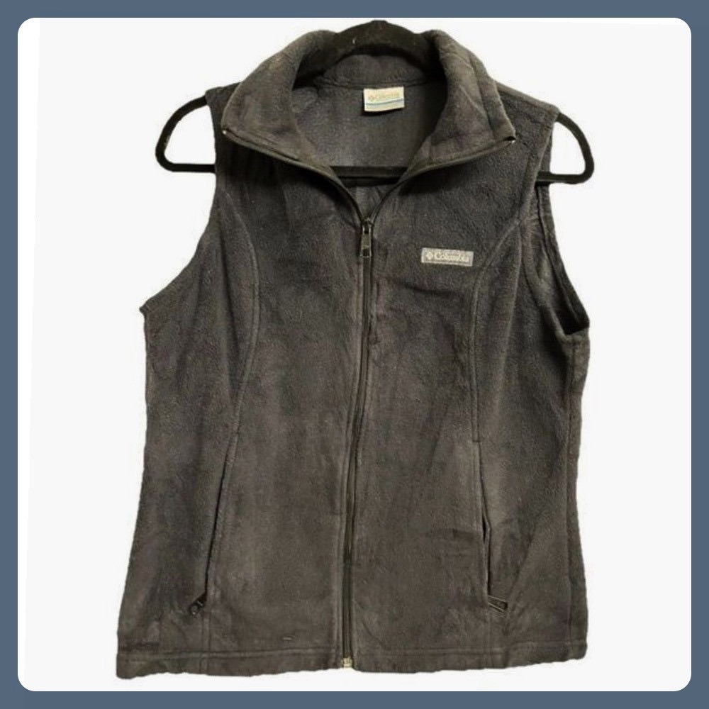 Columbia Fleece Vest Pockets Black Size Medium